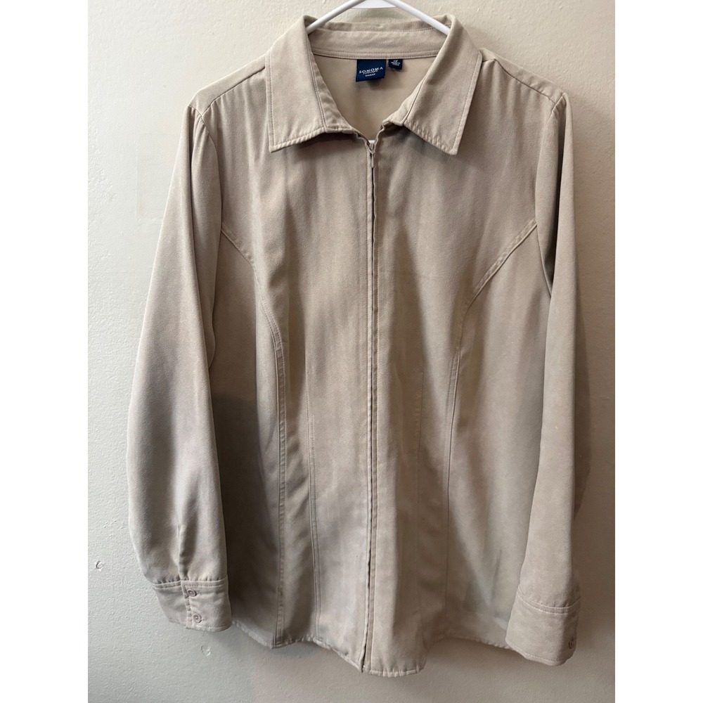 Sonoma Life Style Faux Suede Zip Front Jacket Tan Beige Womens Plus Size 1X